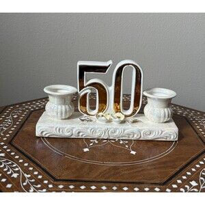 Vintage 50th Wedding Anniversary Candle Holder Lusterware